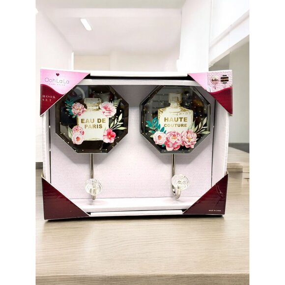 Ooh La La Home Decor Floral Glass Mirror Wall Hook Set - Picture 3 of 6